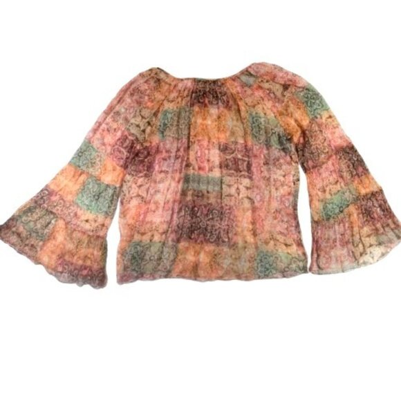 NWT $235 Johnny Was Kanarra Sheer Silk Tunic Blouse S Patchwork Floral Boho - Picture 6 of 6